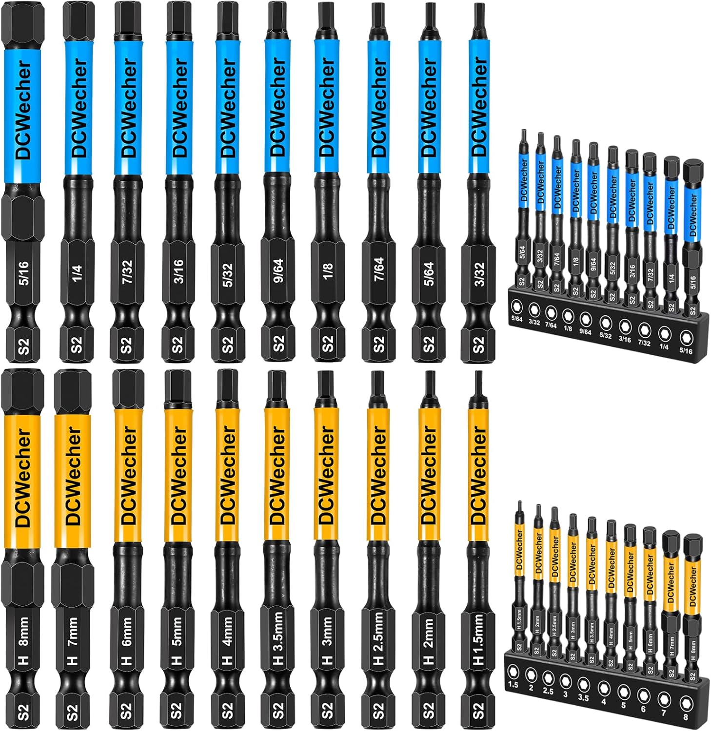DCWecher 3-Inch Impact Hex Bit Set. 20PCS Long Allen Wrench Drill Bit Set | Magnetic Allen Key Drill Bit Set. S2 Steel. Metric & SAE Hex Bits. 1/4'' Hex Shank for Automotive Repair & Furniture Assembly - Amazon.com