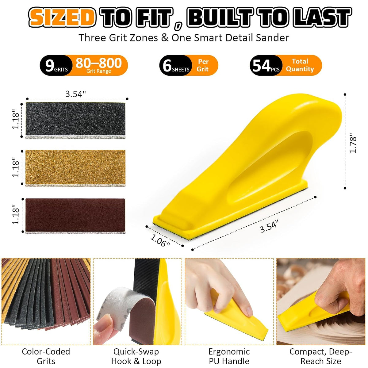 TOVPADE 54PCS Premium Micro Sander. Detail & Mini Sander Block – Precision Small Hand Sanding Tool. 80–800 Grit Sandpaper Kit. 3-in-1 Set for Wood. Crafts. Furniture. Tight Spaces & DIY Projects - Amazon.com