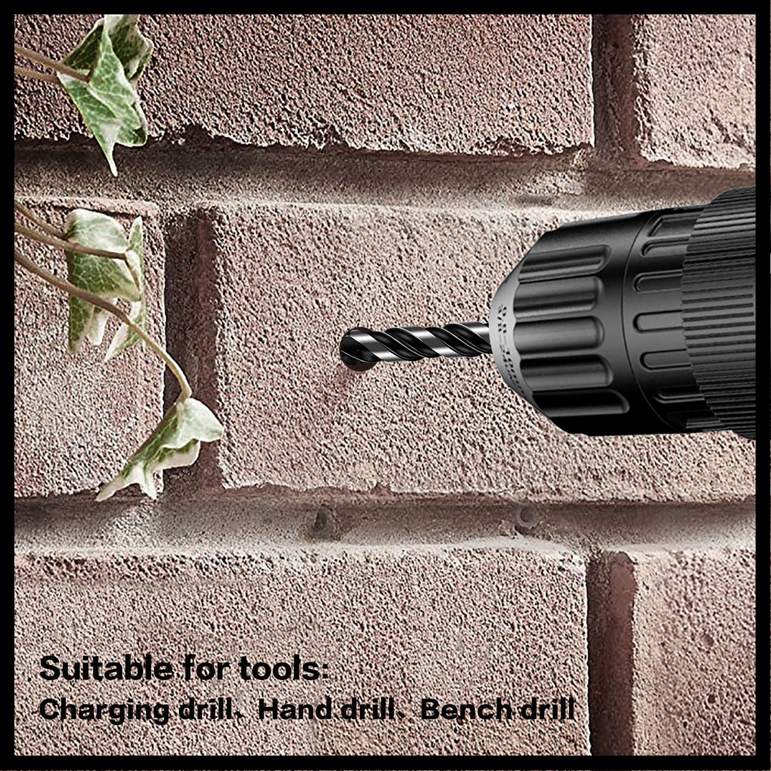 10-Piece Masonry Drill Bit Set for Concrete Tile Glass Ceramic Brick.1/8 to 1/2 Inch Drilling Bits with Triangle Handle.Tungsten Steel Alloy Tip.(Black)